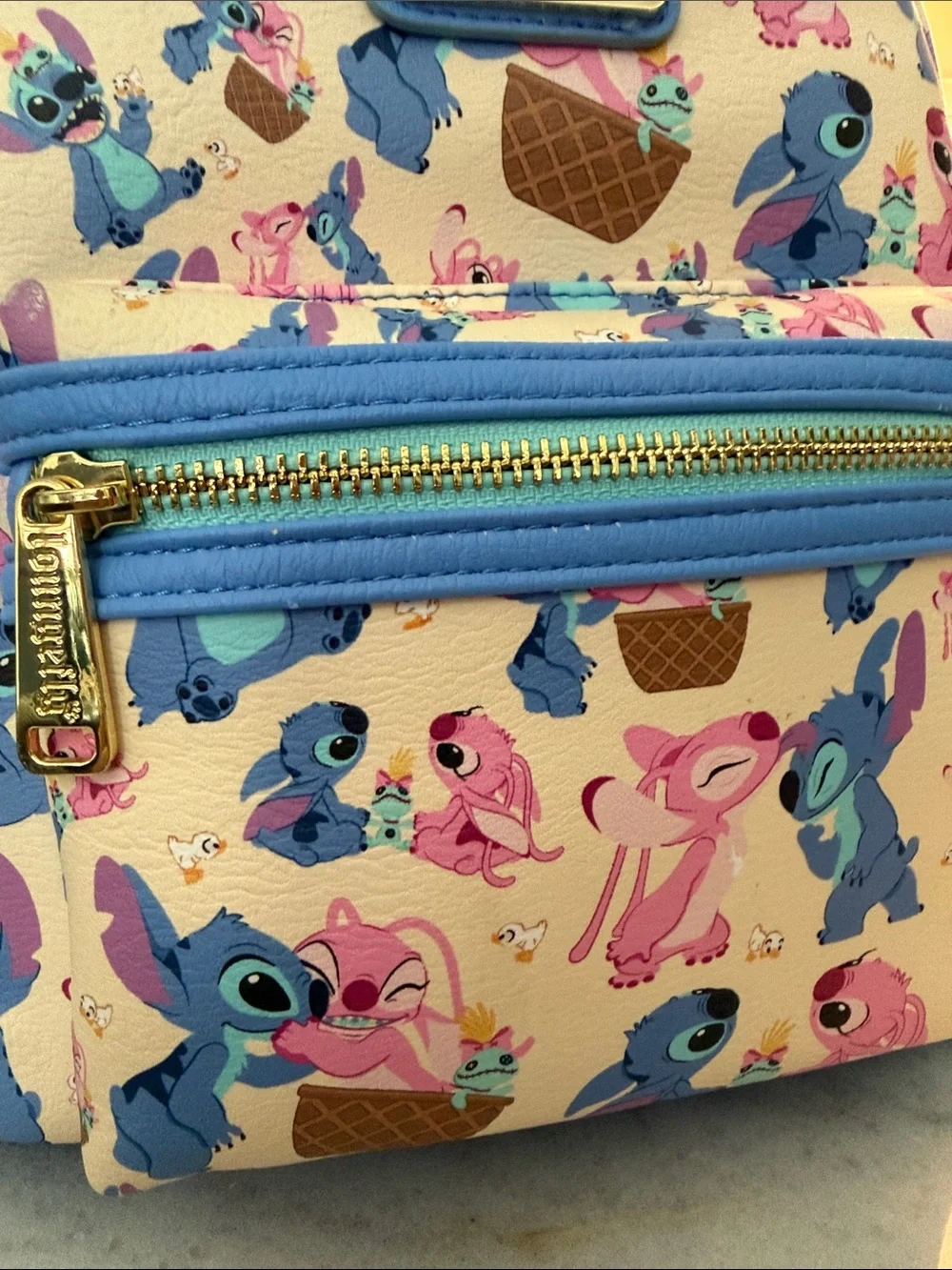 Disney Loungefly Stitch & Angel Mini Backpack - Pink, Blue, Cream